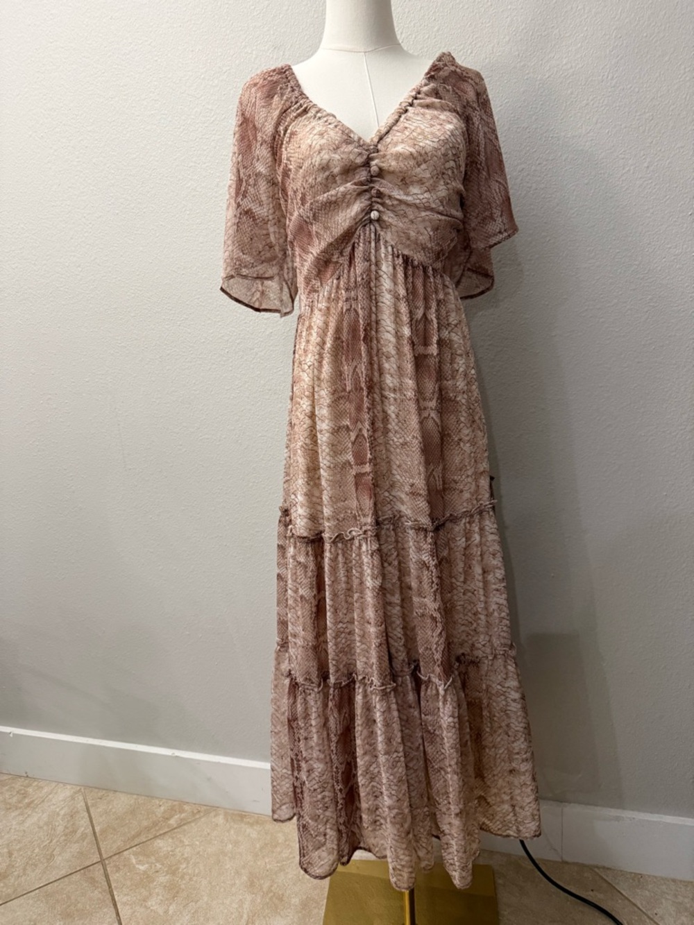 Anthropologie Short Sleeve Tiered Midi Dress S - Picture 4 of 6